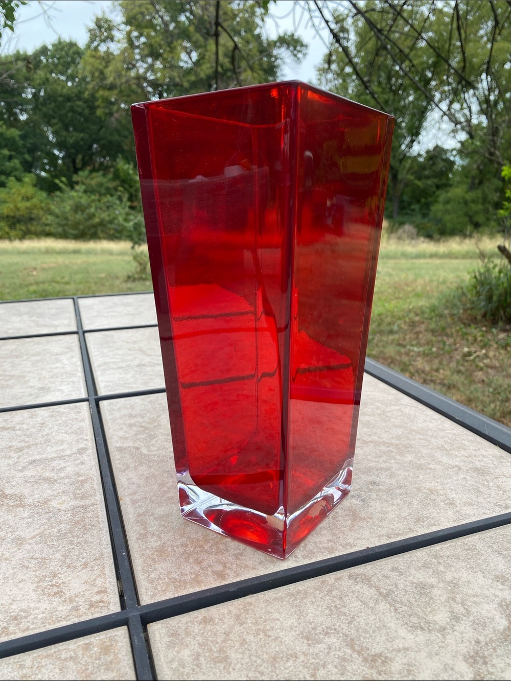 Vtg Teleflora Red Bohemian 24% Lead Crystal Square Tapered Vase 3.75x4.5x9.75 - Picture 1 of 13